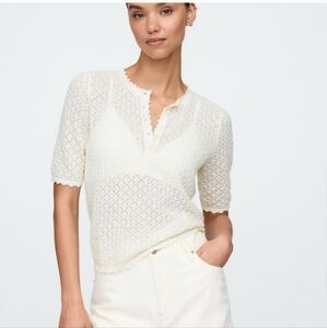 NWT GAP Linen-Blend Pointelle Henley Top